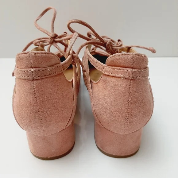 Design Lab by LORD & TAYLOR Sarie Lace-Up Pointy Toe Heels Vegan Suede Pink Sz 8 - Picture 5 of 16